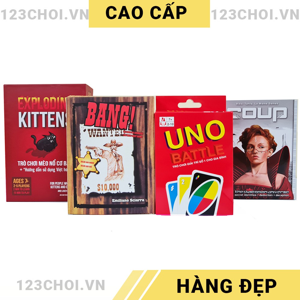 [COMBO 4 IN 1] Trò chơi tập thể Mèo nổ + Bang + Coup + UNO phiên bản Việt hóa chuẩn