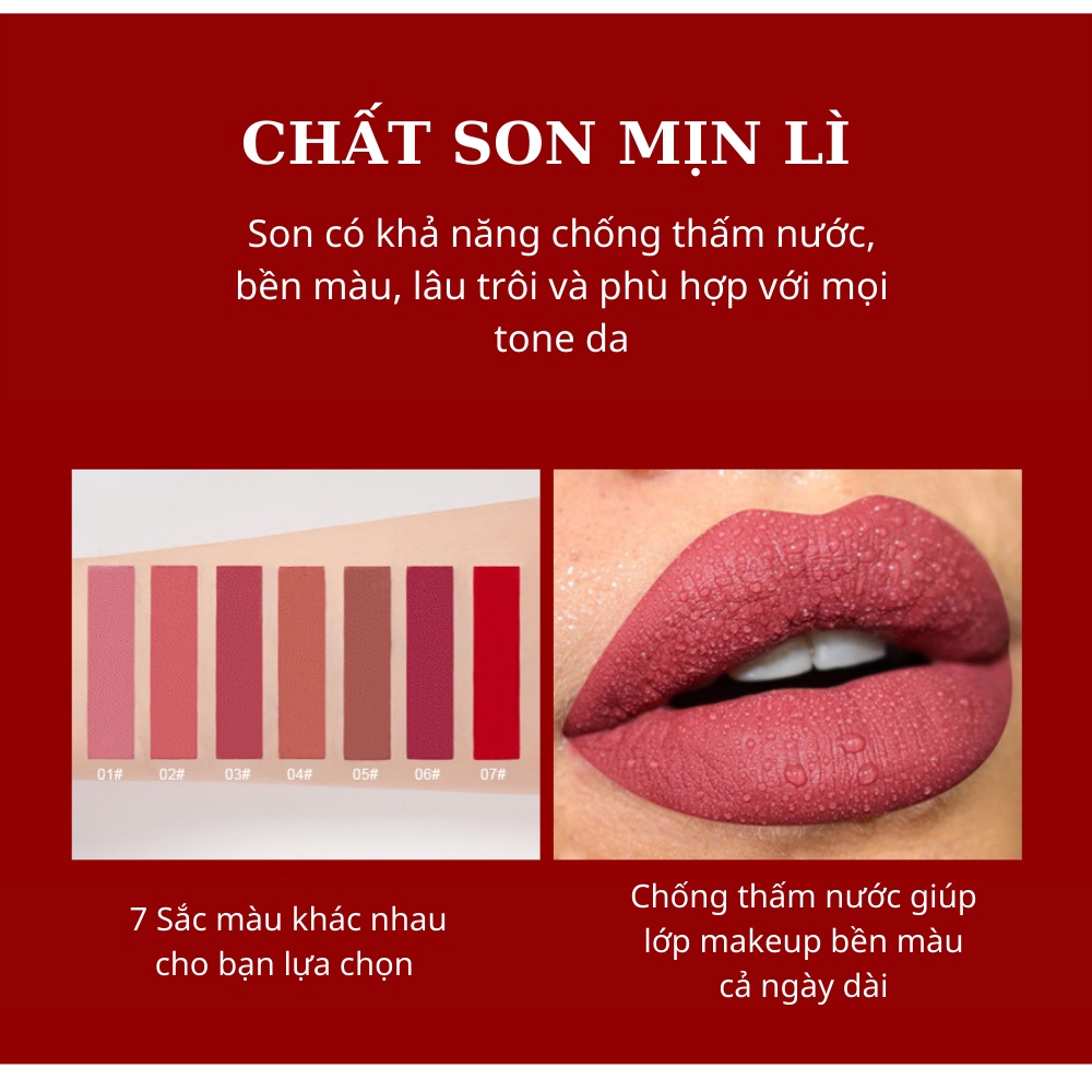 Bộ 7 Thỏi Son Kem Lì HANDAIYAN MATTE LIQUID LIPSTICK SET Thời Thượng Bền Màu Nội Địa Trung B10