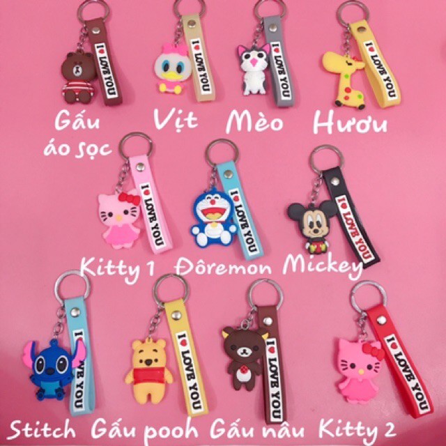 Móc khoá thú nhiều mẫu kèm dây chữ LOVE. - - Siêu dễ thương
