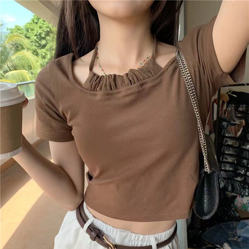 Áo thun COZOKC tay ngắn dáng ôm phối dây thời trang