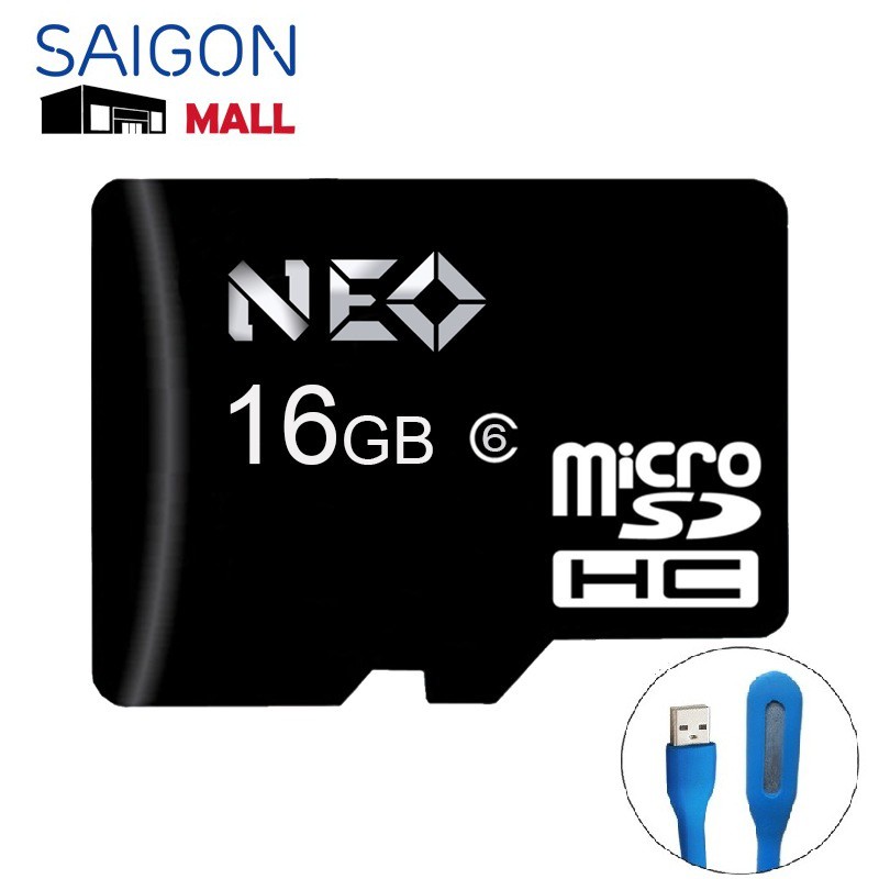 Thẻ nhớ 16GB NEO Micro SDHC C6 tặng đèn LED USB - Bảo hành 1 đổi 1 trong 5 năm