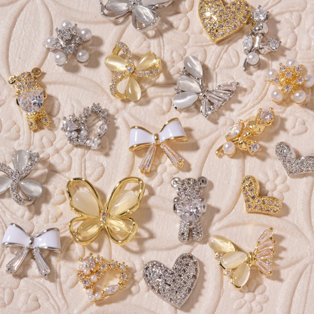 [Hàng mới về] Phụ Kiện Trang Trí Móng Nghệ Thuật Hình Nơ Mắt Mèo 3D Đính Đá Zircon Tinh Xảo