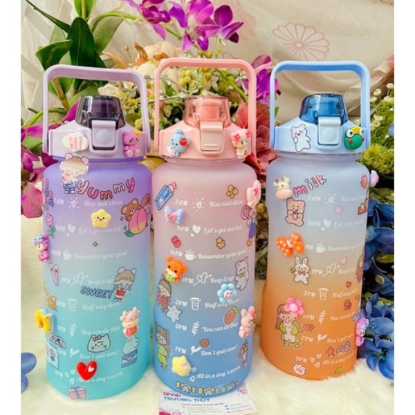 bình nước giữ nhiệt Bình Đựng Nước 2000ml Có Ống Hút Thiết Kế Dễ Thương Tiện Dụng Mang Theo Du Lịch Bình nước nhắc nhở uống nước mỗi ngày dành cho người lười uống nước 2 lít