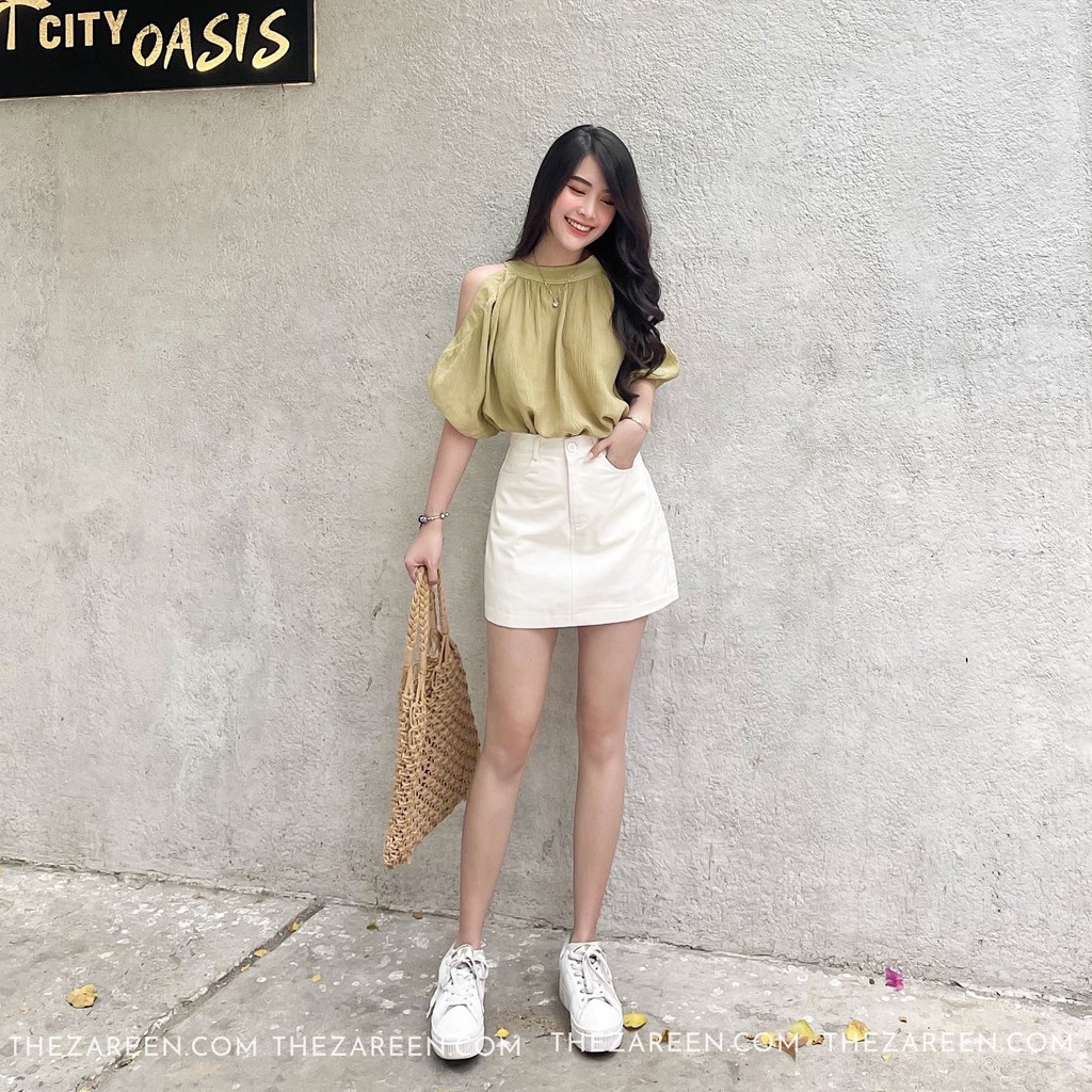 ÁO KIỂU KHOÉT VAI ZAREEN VOA77 XANH BƠ