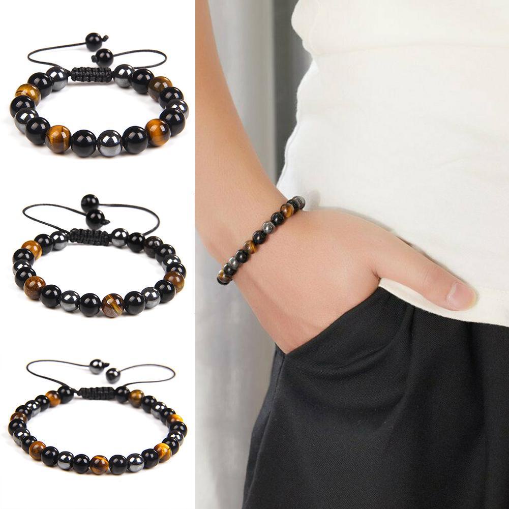 Vòng Tay Chuỗi Hạt Đá Mắt Hổ Đen Từ Tính R6E9