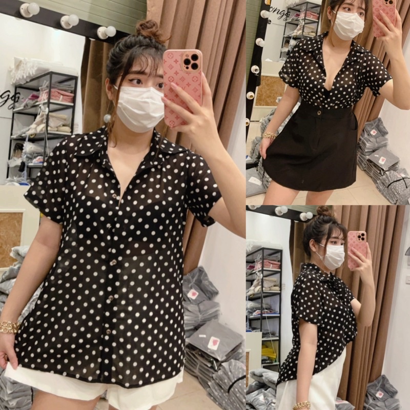 SM25 Áo Sơ Mi Chấm Bi Maii Thươngg Bigsize