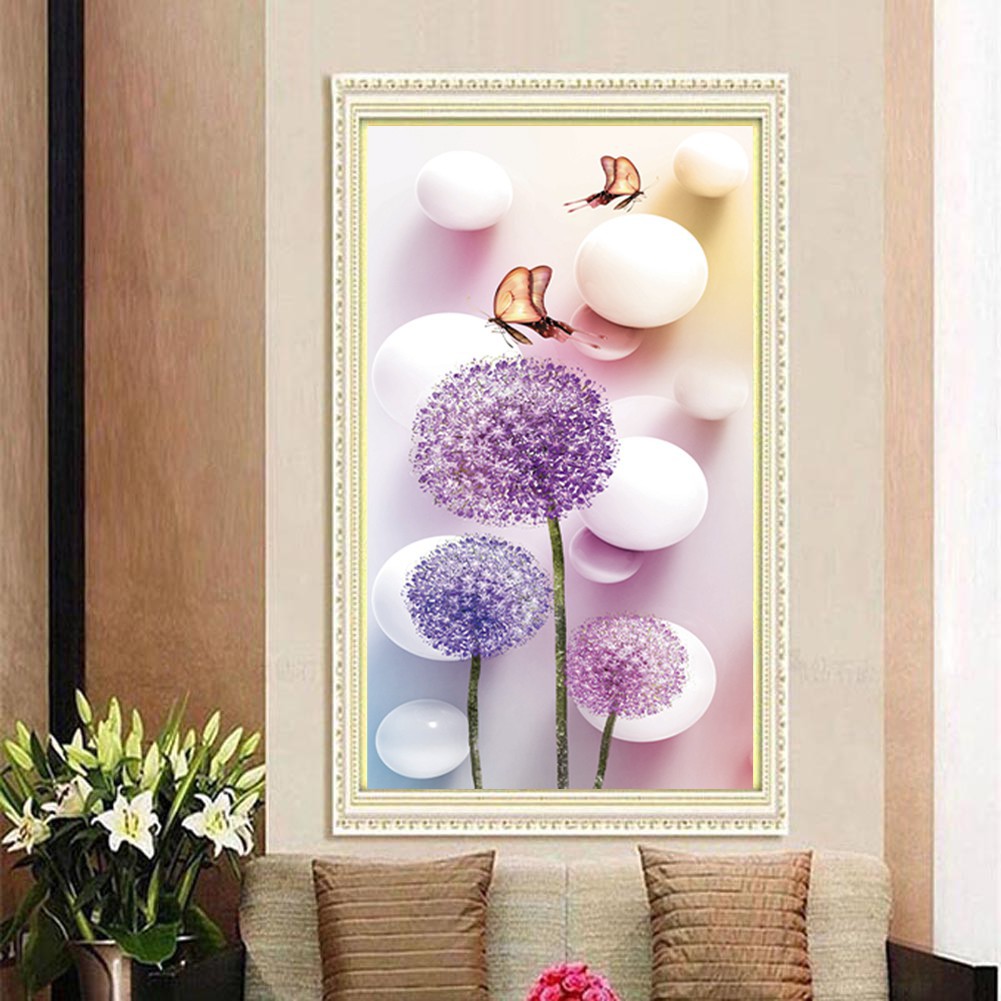 Bộ tranh đính đá 5D tự làm họa tiết hình hoa bồ công anh và bươm bướm tuyệt đẹp treo trang trí kèm phụ kiện | BigBuy360 - bigbuy360.vn