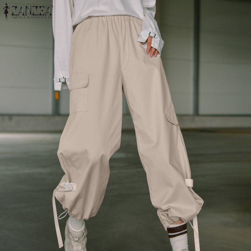 Quần dài ống rộng Zanzea lưng thun co giãn phong cách hàn quốc thời trang cho nữ