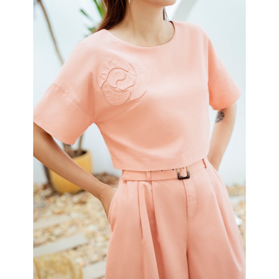 Áo Sơ mi cổ tròn, tay nối, đính hoa Emspo SMS2630