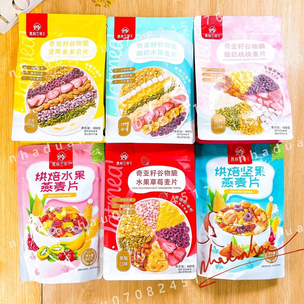 Một gói ngũ cốc mix hạt dinh dưỡng sữa chua khô ăn liền Oat Meal hongkong gói lớn 400gam đủ vị
