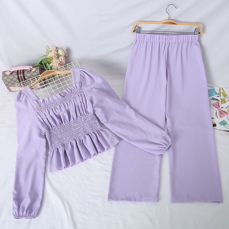 Bộ Áo Khoác Vest + Quần Dài Vải Voan Ống Rộng Thời Trang Cho Nữ