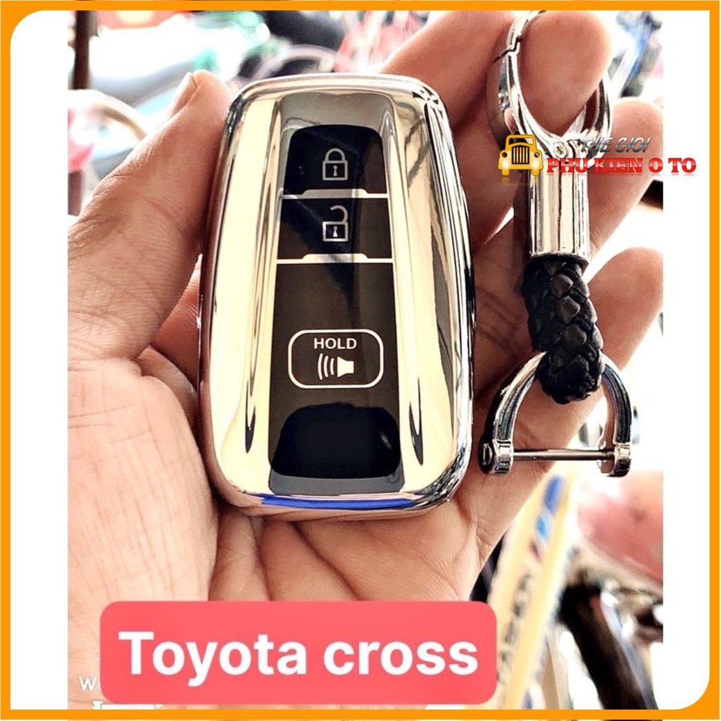 Bao chìa khoá, Ốp khóa Toyota COROLLA CROSS , chất liệu silicon mạ Crom sáng bóng