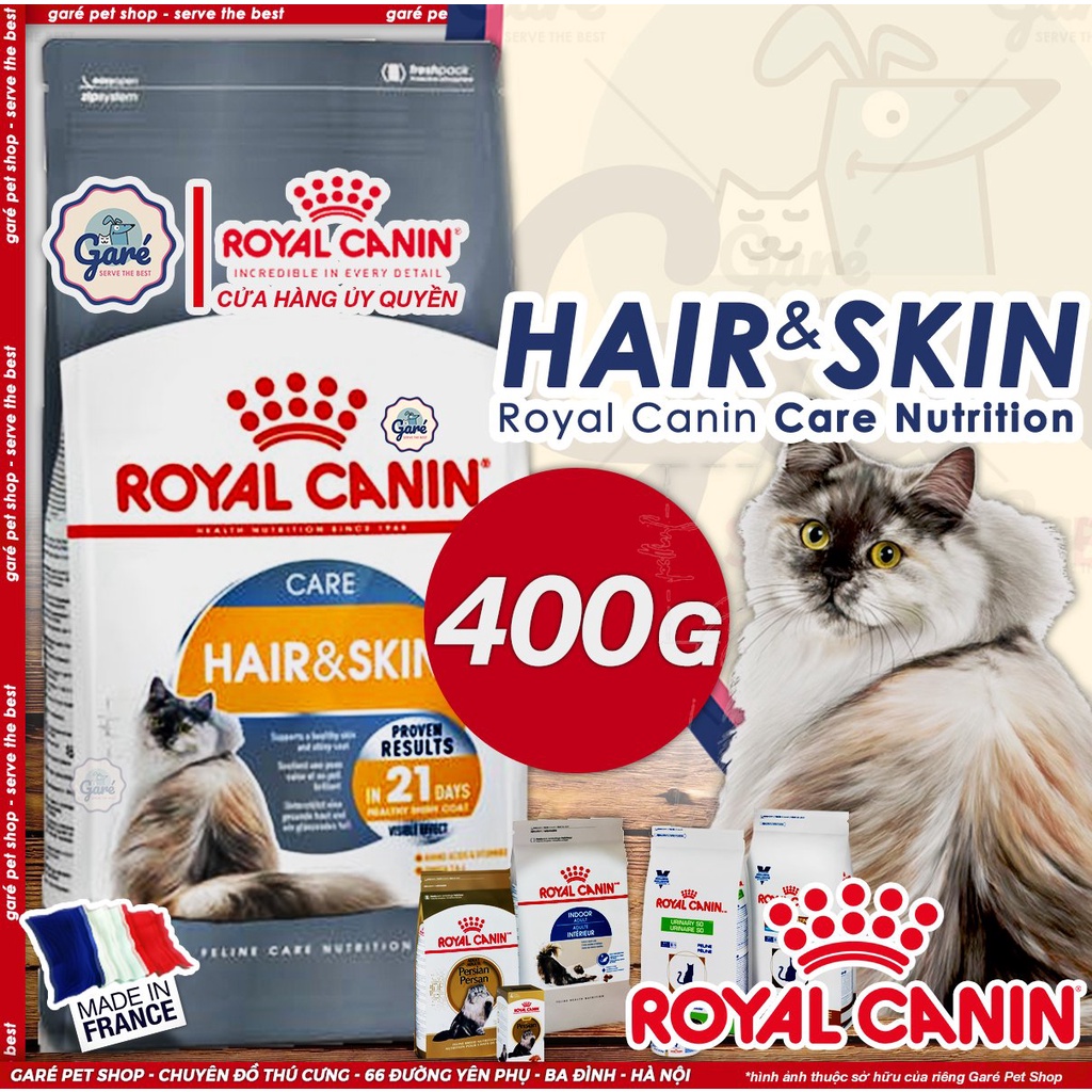 400g Hạt dưỡng lông Royal Canin Hair &amp; Skin dưỡng da lông khỏe mạnh mèo trưởng thành hiệu quả sau 21 ngày