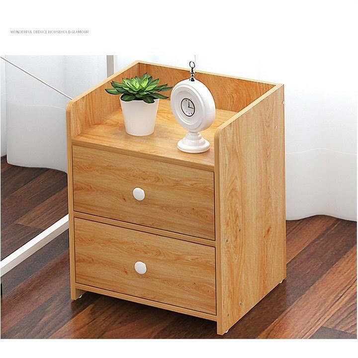 Tủ, Kệ Đầu Giường Vuông 2 Ngăn Kéo Màu Gỗ 40 x 26 x 32.5cm