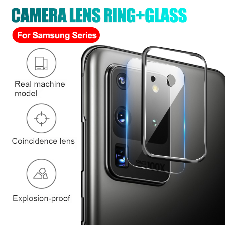 Samsung Galaxy S10 S20 Note 10 Plus 20 Ultra Metal Back Lens Ring + Tempered Glass Camera Lens Protector