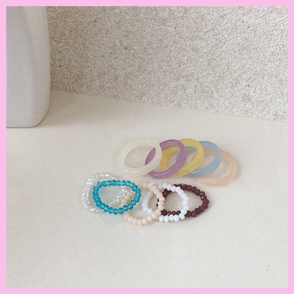 2pcs/pack Crystal Resin Ring Set Women's Index Finger Stacking Beaded Ring Ladies Girls Gift No Sweat