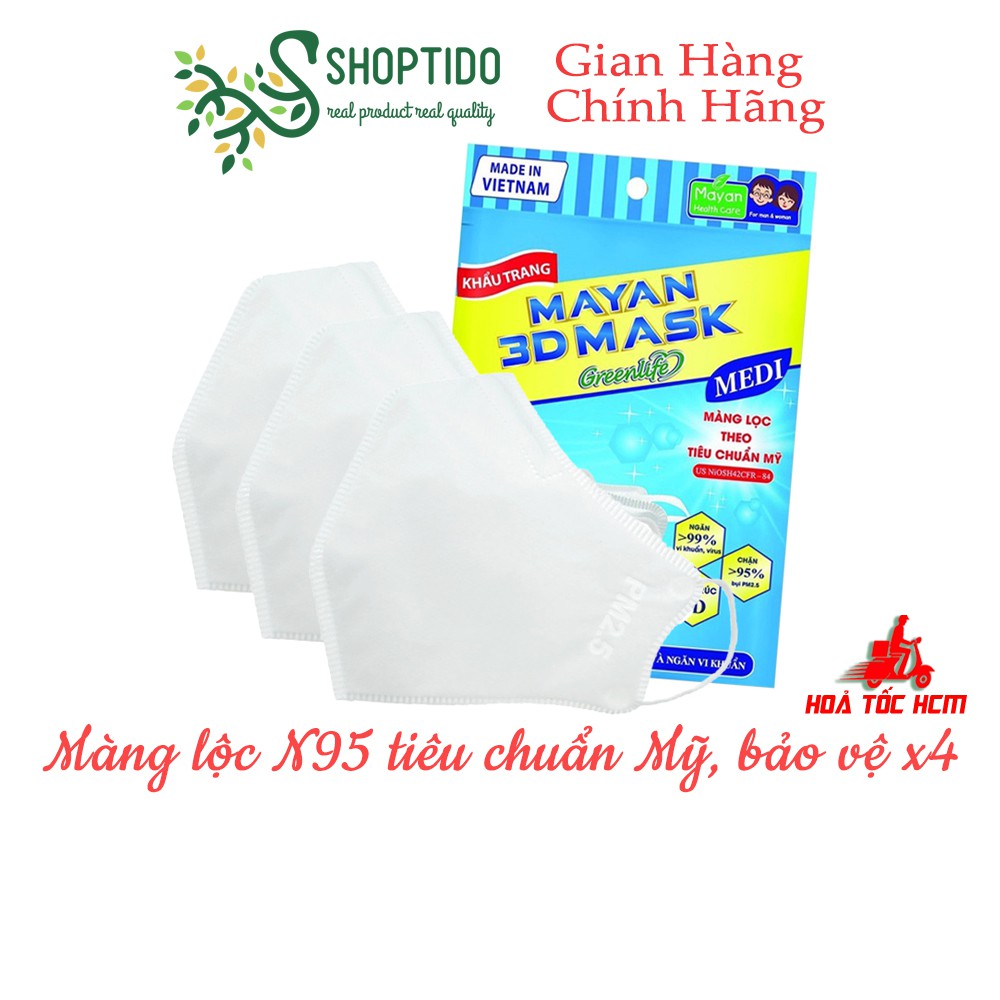 Khẩu Trang y tế 3D MAYAN Mask Pm2.5 Medi, Màng Lọc N95, Túi 5 cái đủ màu, người lớn trẻ em NPP Shoptido