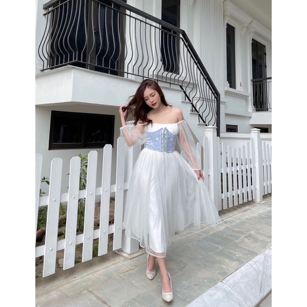 Đầm trễ vai dáng dài kết hợp beo phối đan dây | ADORE DRESS - CLÉLIE