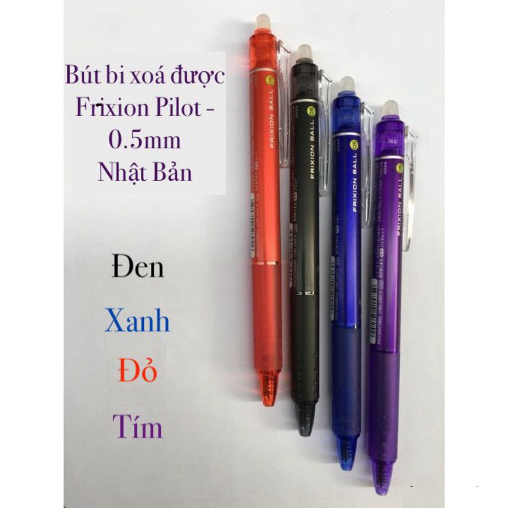 Bút bi xóa được Frixion Pilot 0.5mm - Bộ set 3 ngòi mực bút bi xoá được - Bút bi xoá được tím học sinh Nhật Bản