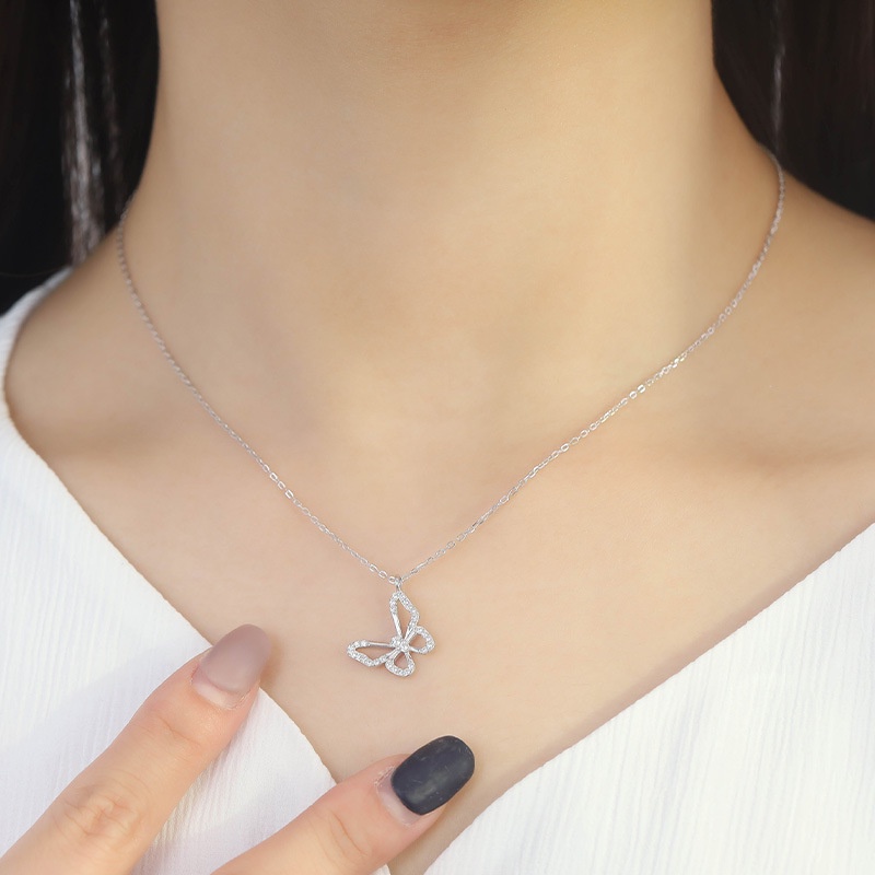 Dây chuyền bạc nữ Evasilver hình móc treo cánh bướm, Chuẩn vòng cổ chất liệu bạc ta sáng bóng