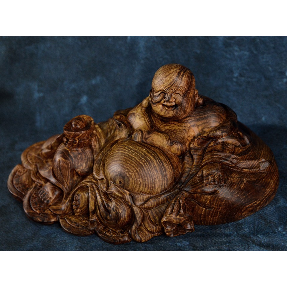 Tượng Phật Di Lặc gỗ cẩm lai để taplo xe ô tô, để bàn làm việc MP02