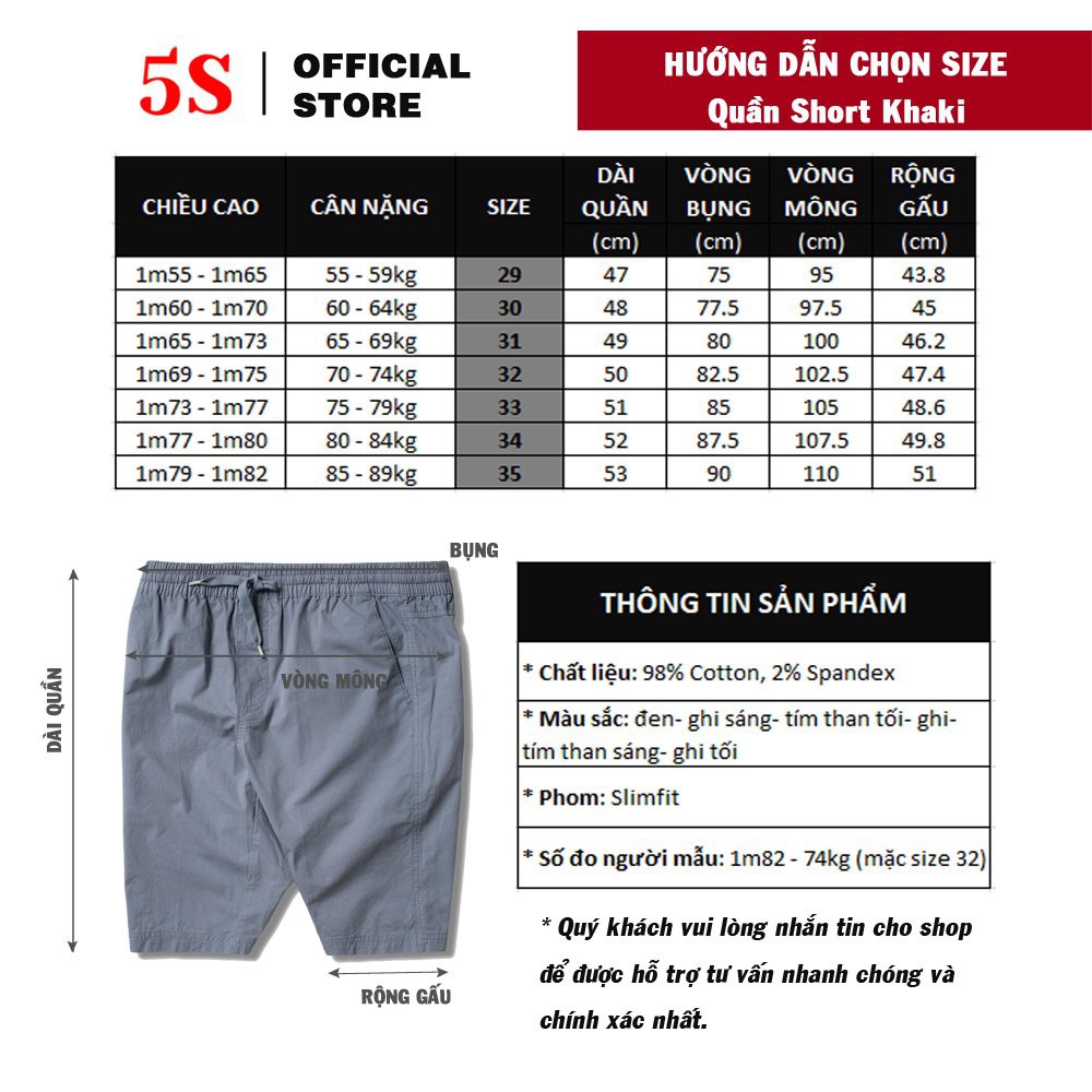 [MUA 2 GIẢM 30K] Quần Short Nam Kaki 5S (7 màu), Lưng Chun, Chất Liệu Kaki Cotton Bền Màu, Thấm Hút Cực Tốt (QSK21051)