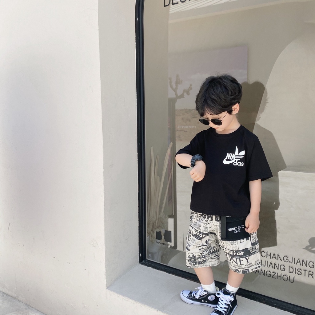 QB219- Quần short bé trai họa tiết báo in sz 90-150, quần đùi cho bé thời trang