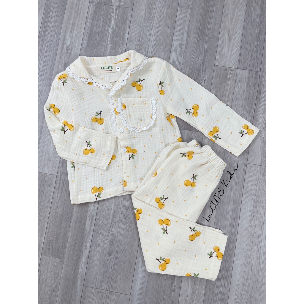 Bộ pijama dài tay chất muslin cho bé gái từ 1-5 tuổi