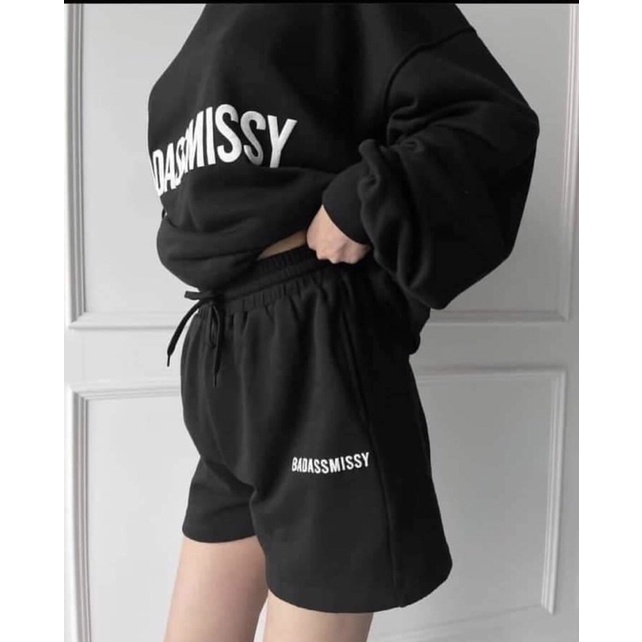 Set nỉ bộ thể thao Quần short áo sweater BADASSMISSY unisex chất dày dặn