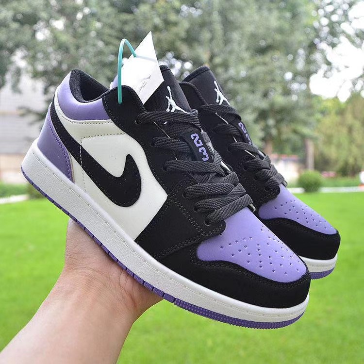 Giày thể thao Air Jordan 1 cổ thấp màu xanh dương/tím/đỏ/xanh lá/đen phong cách năng động cá tính