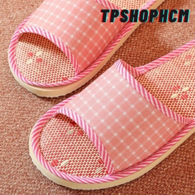 Dép chiếu họa tiết caro/chấm bi cho Nam nữ mang trong nhà