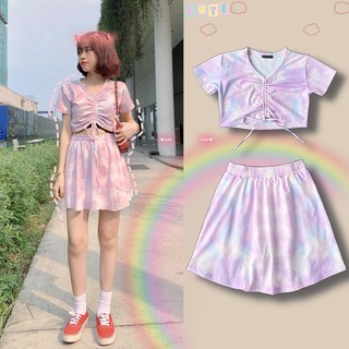 SET ÁO CROPTOP LOANG MÀU - VÁY