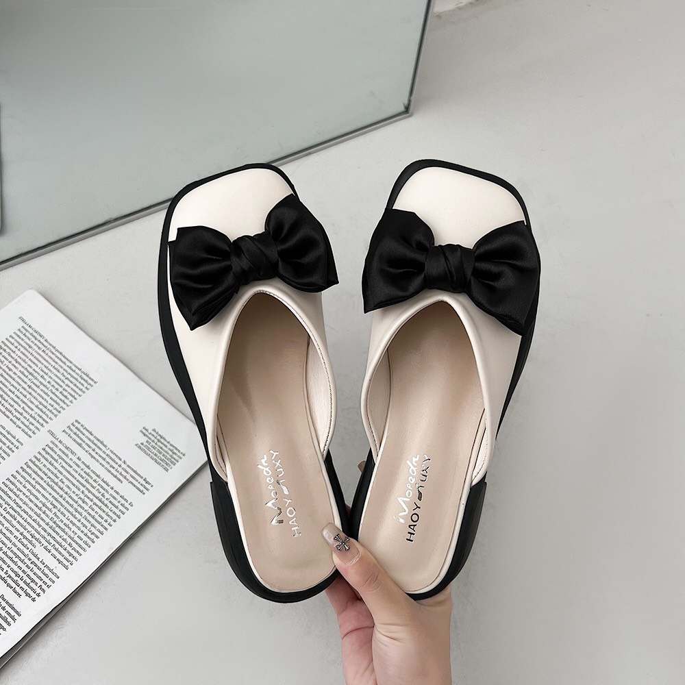 Giày sục nữ mary jane mũi vuông nơ xinh đế hộp cao 3cm mẫu mới hottend mã S6