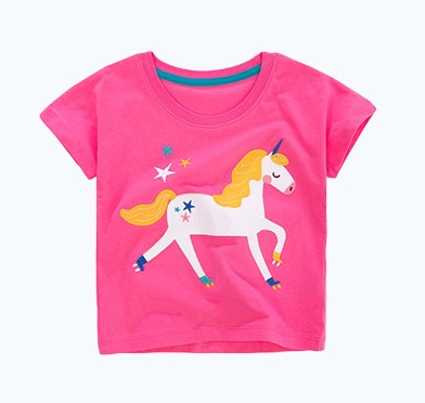 Áo thun cộc tay bé gái chính hãng LITTLE MAVEN - mẫu ATE057 ÁO HỒNG ĐẮP HÌNH UNICORN TRẮNG