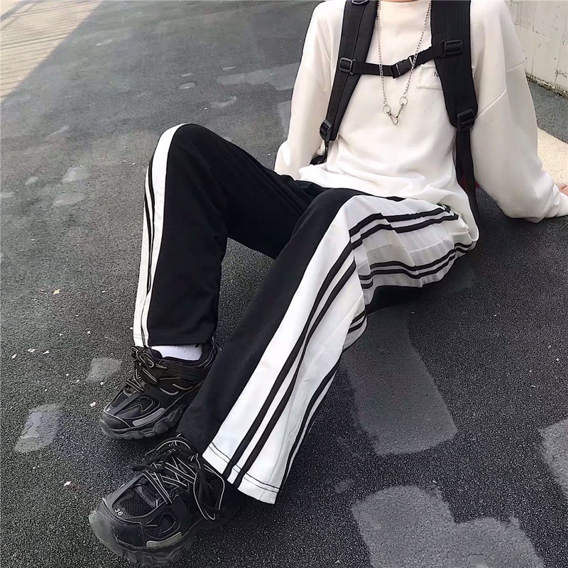 Quần vải ống rộng kẻ sọc thể thao 4 sọc Ulzzang unisex siêu chất ❤️ .