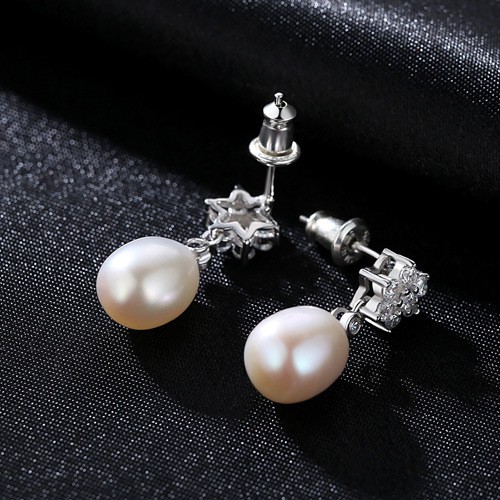 Bông Tai Bạc Nữ S925 Xi Bạch Kim Đính Hạt Ngọc Trai Nhiên Nhiên Nuôi Nước Ngọt Sang Trọng B2333 - Bảo Ngọc Jewelry