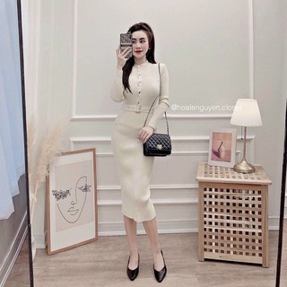 Váy len body nút cài kèm đai (ảnh thật cuối)