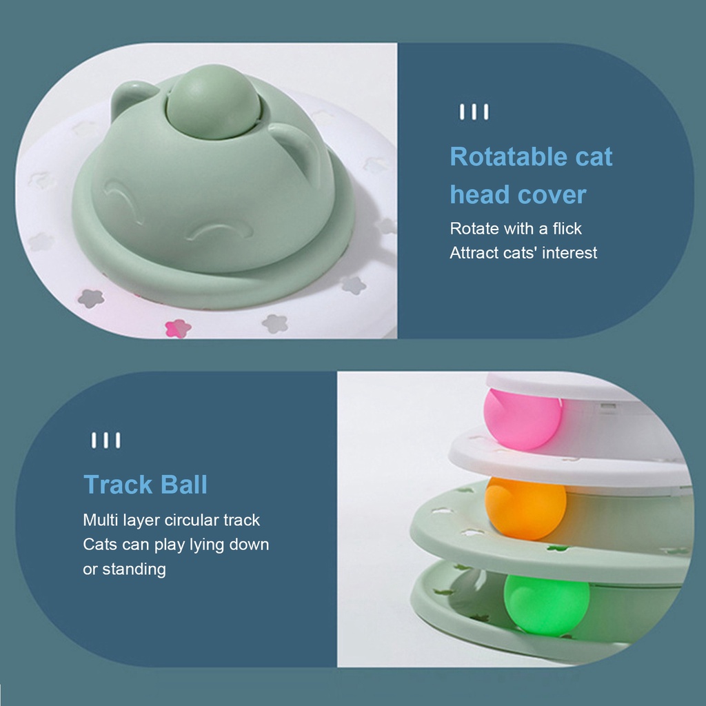 Nitrogen071 Đồ chơi bàn xoay dành cho mèo 3 cấp độ ngăn ngừa trượt tương tác Bóng lăn Kitten xếp hình tháp