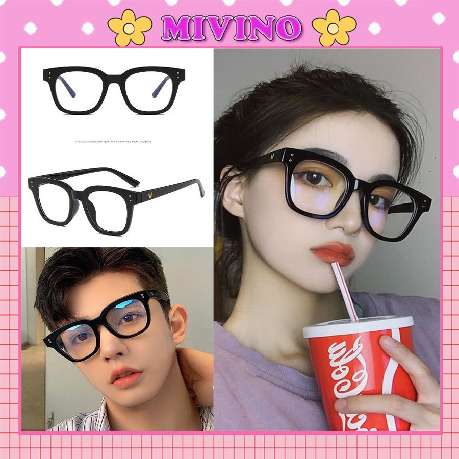 Mắt kính Mivino kính thời trang nam nữ gọng vuông chữ V KM18