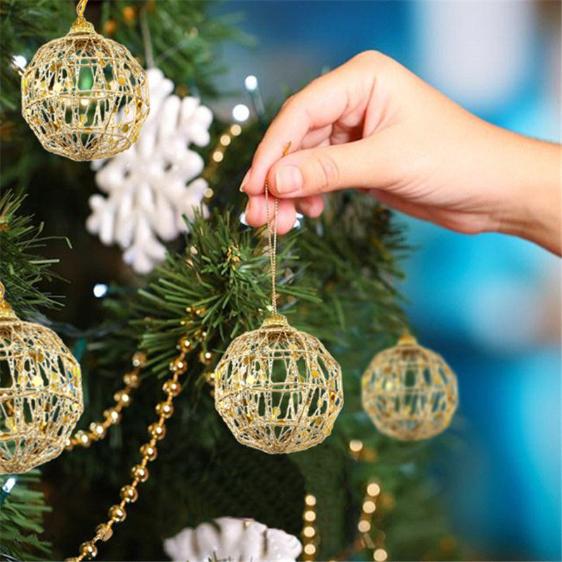 6Pcs/Set Christmas Tree Hollow Ball /5cm/6cm Xmas Gold Ball Hanging Decoration/Party Festival Ornaments Home Decor Ornament