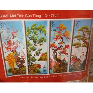 Tranh thêu chữ thập Tứ quý Thêu Tùng Cúc Trúc Mai