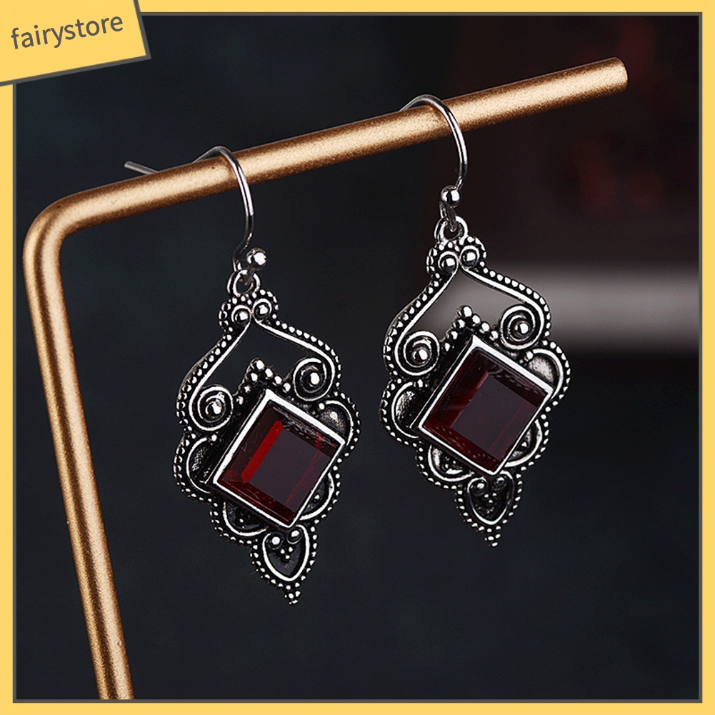 Bông Tai Đính Đá Ruby Nhân Tạo Phong Cách Cổ Điển