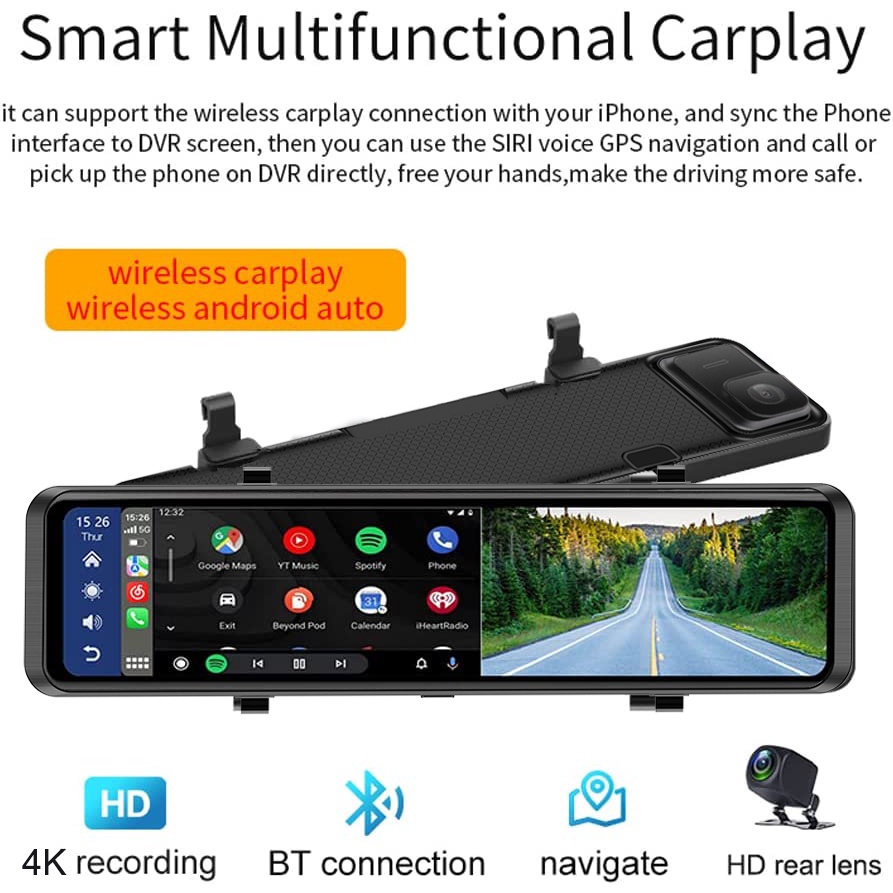 [ tặng thẻ nhớ 64G] Camera Hành Trình Cho Xe Hơi/Ô Tô Màn Hình Cảm Ứng 12 Inch Ips Bên Trước Và Sau 2K/Full HD1080P, Bul | BigBuy360 - bigbuy360.vn