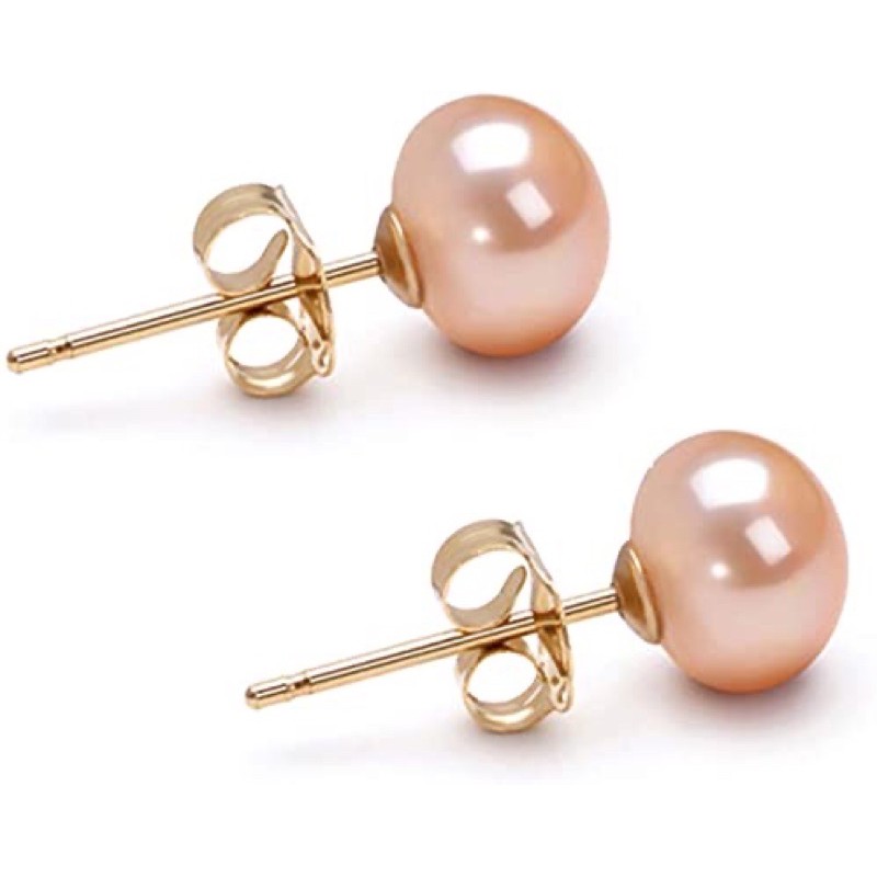 Đôi bông tai hạt màu hồng cam 9ly