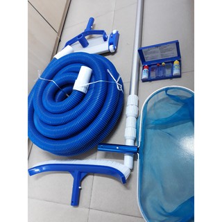Combo bộ thiết bị vệ sinh 5 món Ống hút vệ sinh 9M, Chổi Cọ 45cm, Vợt Rác sâu lòng vành nhô , bàn hút hợp kim nhôm, test
