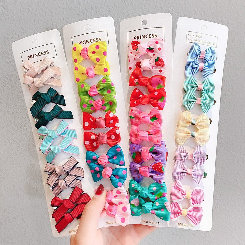 Korean Children's Color Cute Checkered Bow Hairpin Set Baby Princess Bangs Side Clip BB Clip Fashion Temperament Simple and Not Hurt Hair Accessories Headdress Gift