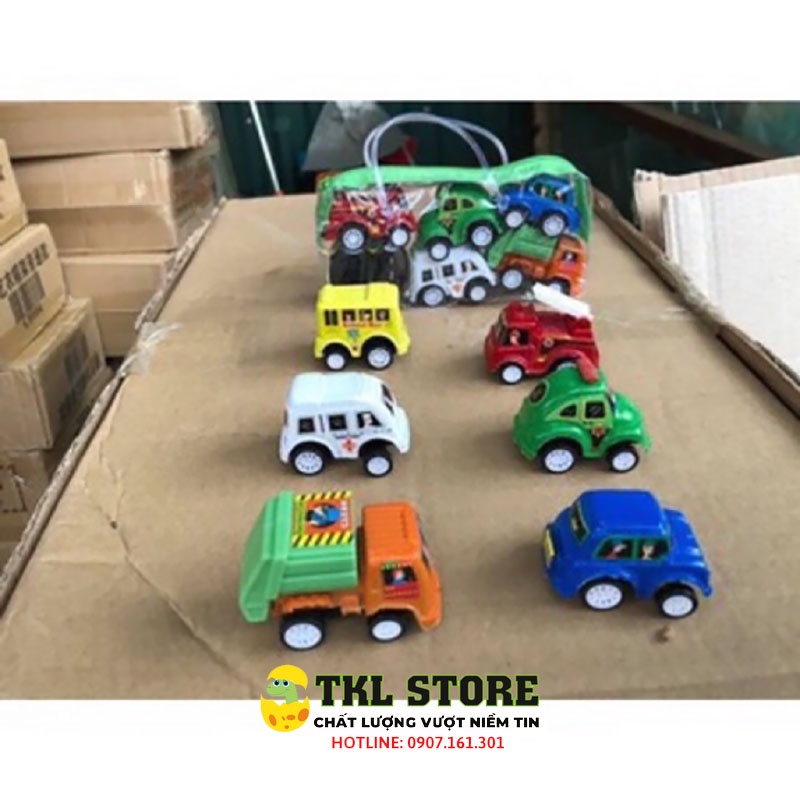 Xe đồ chơi cho bé, bộ 6 xe mini chạy cót nhiều màu sắc cho bé - TKL STORE