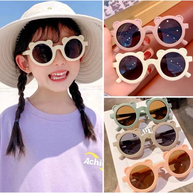 Kính mát JIUERBA hình gấu hoạt hình chống tia UV400 phong cách Hàn Quốc dễ thương cho bé