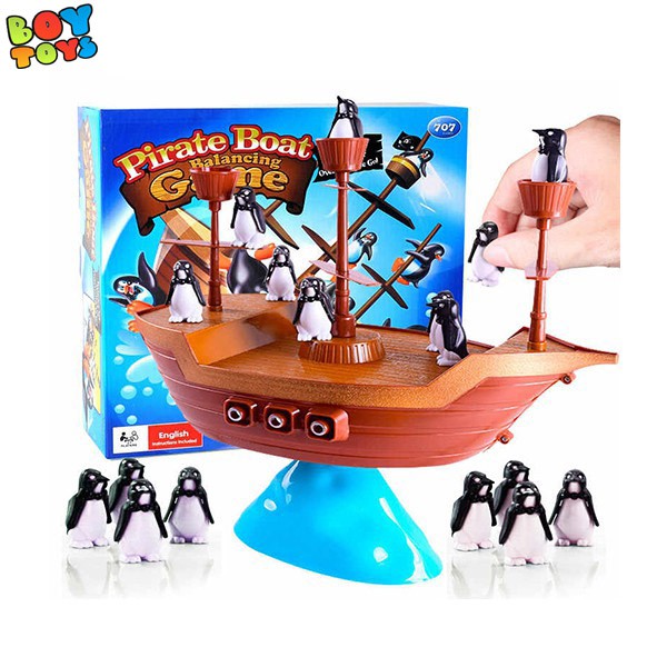 Đồ chơi cân bằng thuyền cướp biển chim cánh cụt để bé học toán tốt hơn