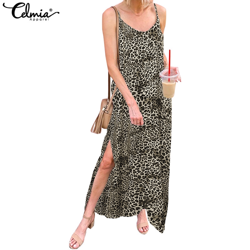 Đầm Dự Tiệc CELMIA Dáng Dài Xẻ Tà Cao Đến Đùi In Họa Tiết Da Báo Gợi Cảm Cho Nữ